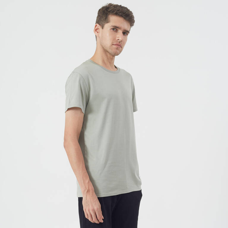 Men's Cotton Gym T-Shirt Regular Fit Athletee 100 - Khaki