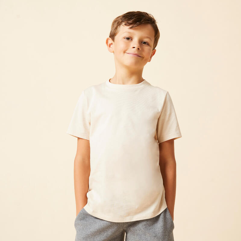 T-shirt bambino unisex ginnastica 500 regular cotone 100% beige