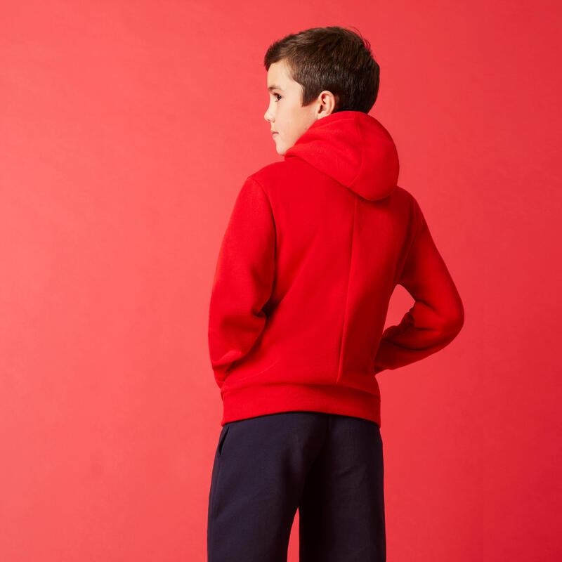 Sweatshirt com Capuz em Algodão de Ginástica Criança 500 Vermelho