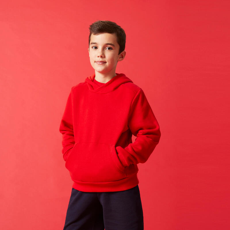 Sweatshirt com Capuz em Algodão de Ginástica Criança 500 Vermelho