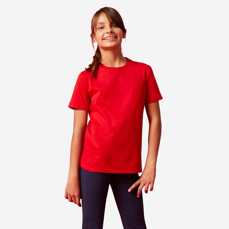 T-shirt bambino unisex ginnastica 500 regular cotone 100% rossa
