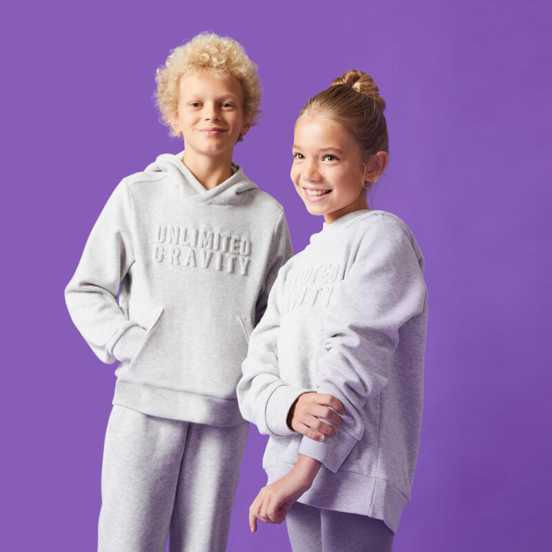 Felpa bambino unisex ginnastica misto cotone felpato con cappuccio grigio chiaro