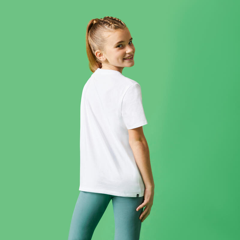 T-shirt bianca bambino unisex ginnastica 500 regular cotone 100%