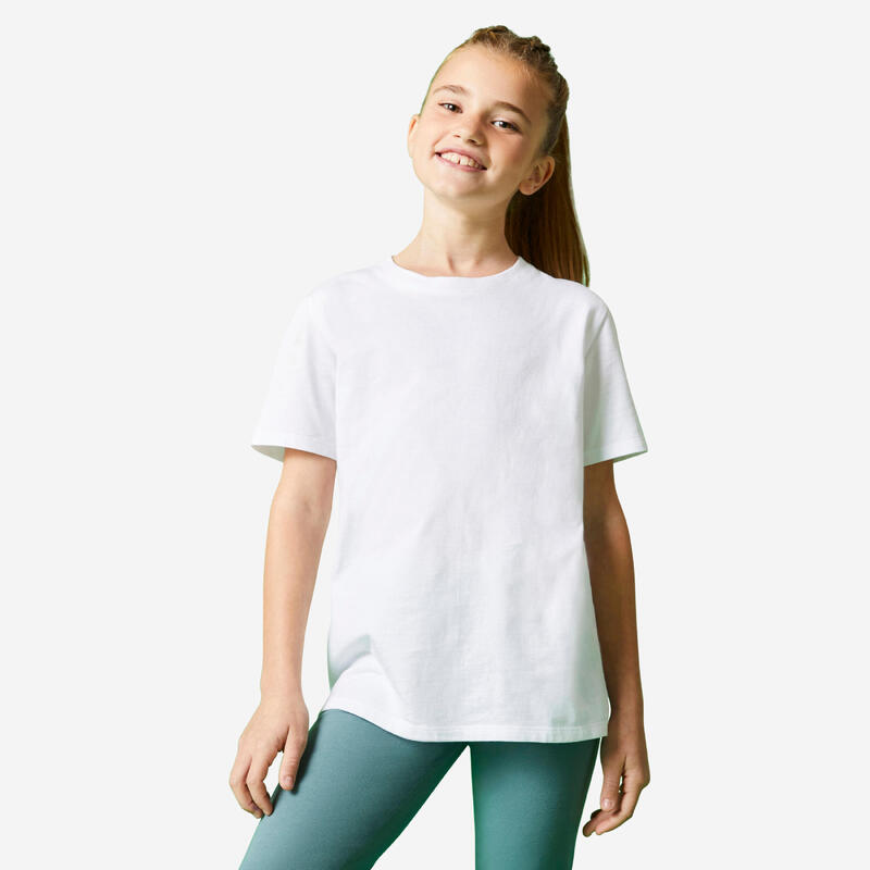 T-shirt bianca bambino unisex ginnastica 500 regular cotone 100%