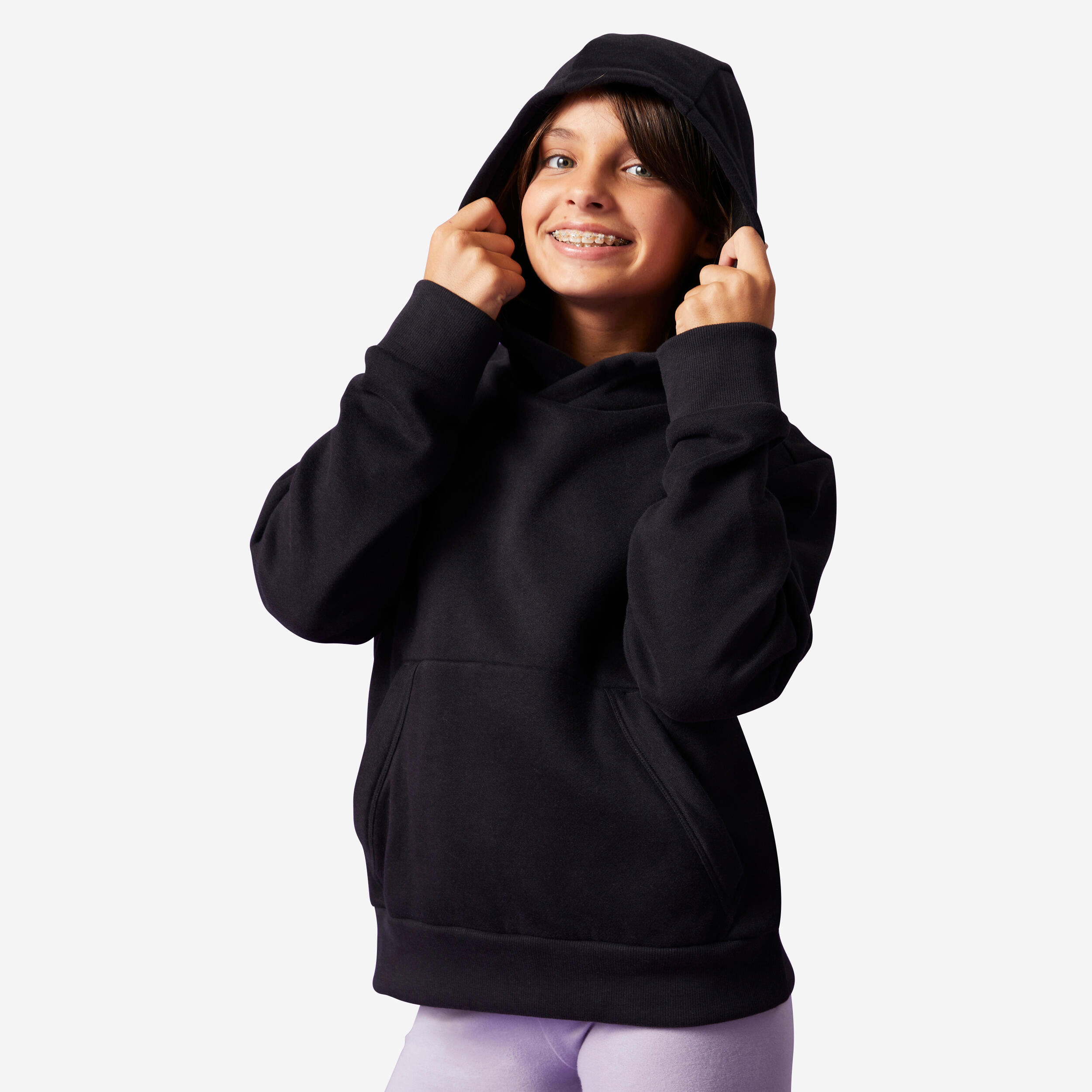 sweat à capuche coton enfant - noir - domyos