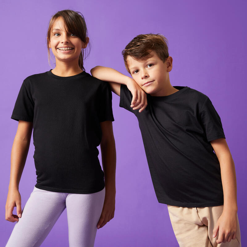 T-shirt bambino unisex ginnastica 500 regular cotone 100% nera