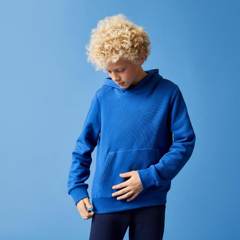Felpa bambino unisex ginnastica cotone pesante con cappuccio blu royal