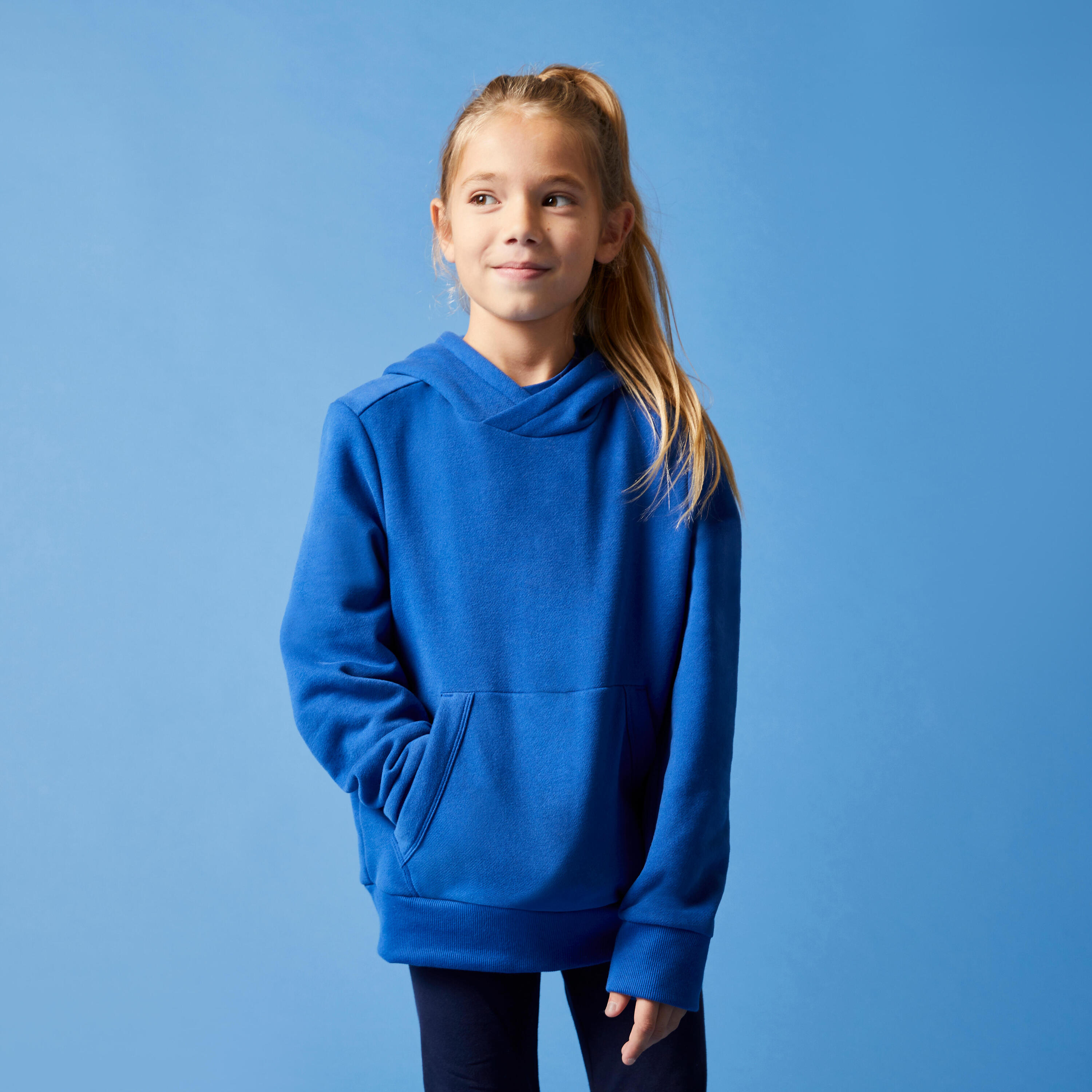 Kids' Cotton Hooded Sweatshirt - Blue 3/4
