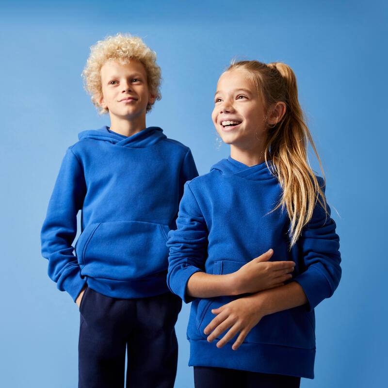 Sudadera 500 Niños Azul Capucha Cálida Mixto
