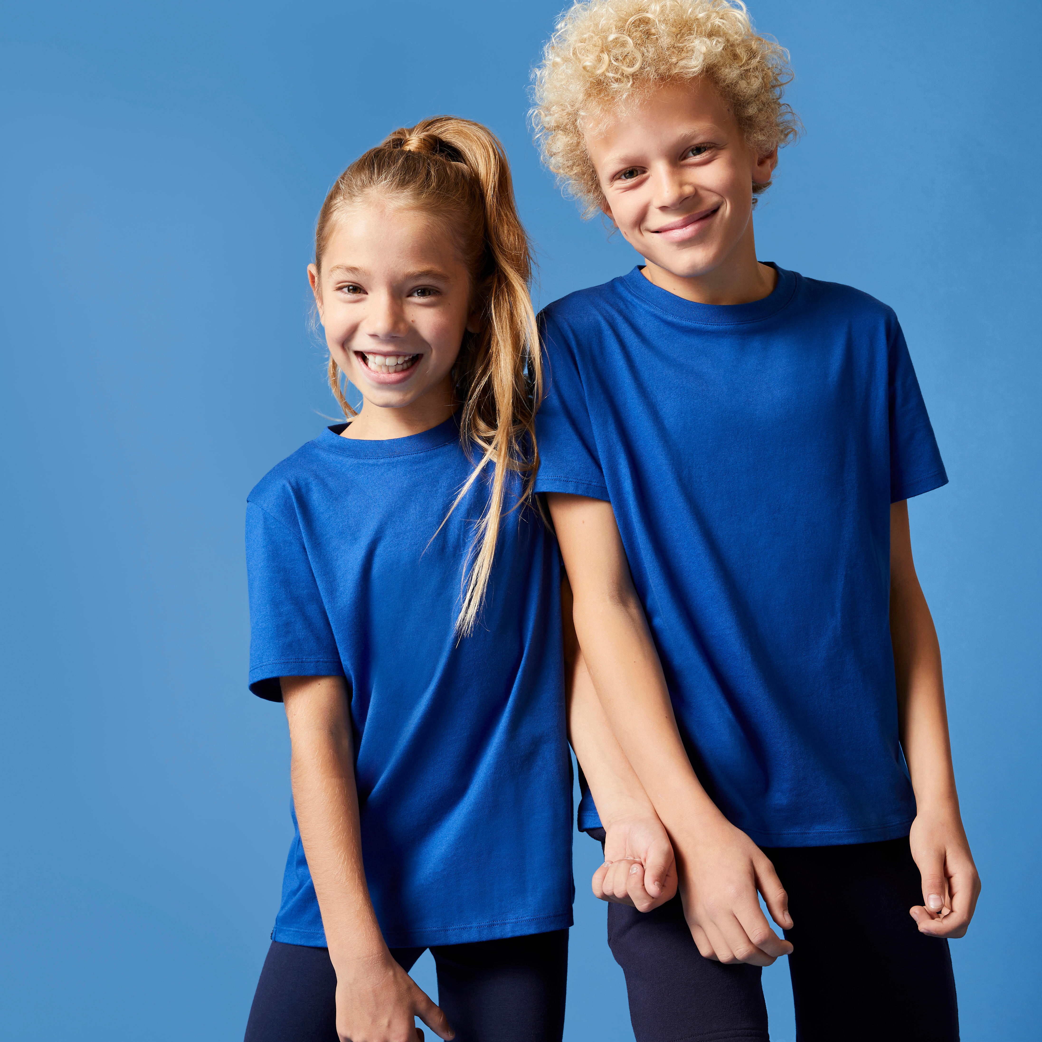 T shirt bambino unisex ginnastica 500 cotone azzurra