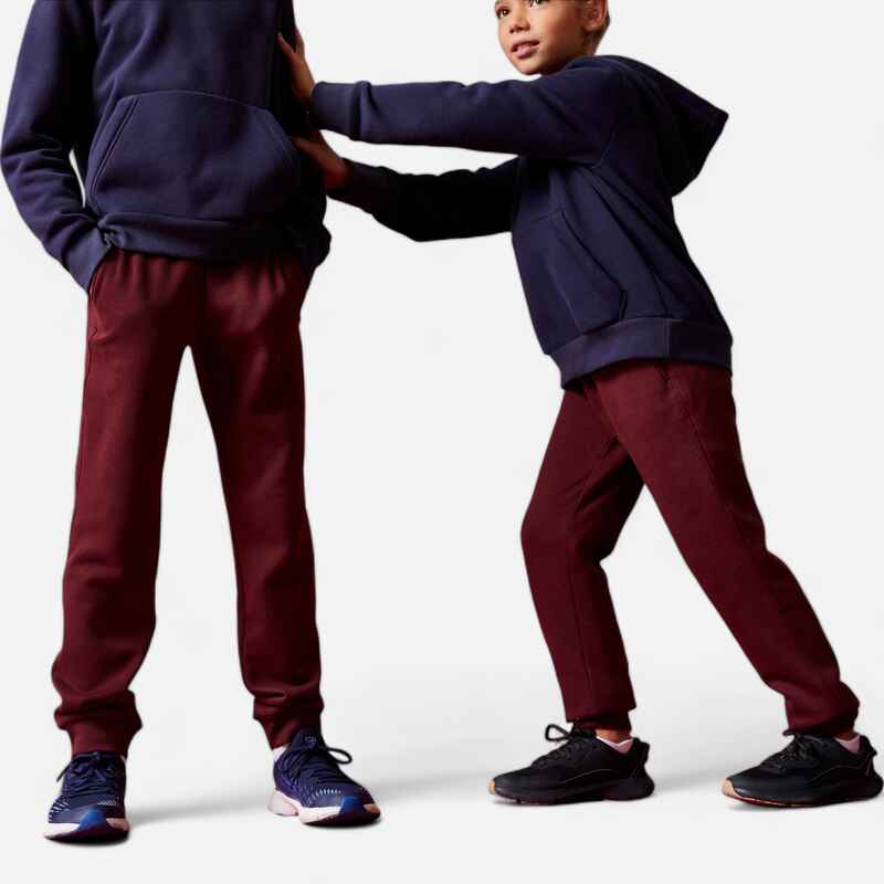 Jogginghose Kinder - 500 warm gerader Schnitt bordeauxrot