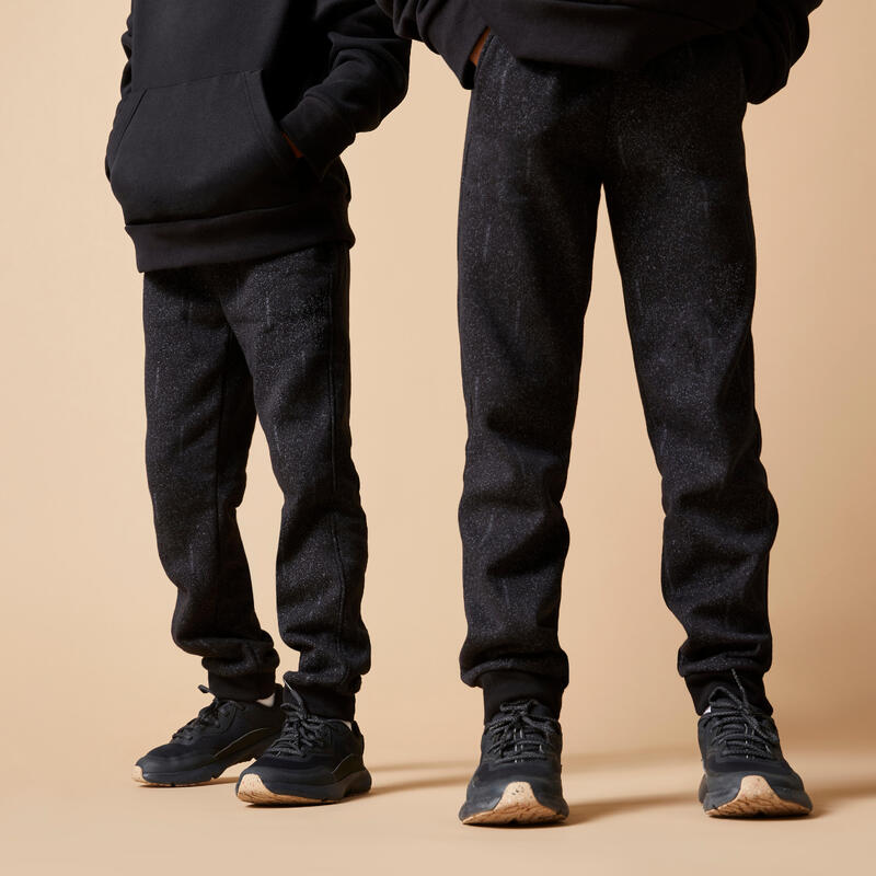 Warme joggingbroek voor kinderen recht model 500 zwart met print