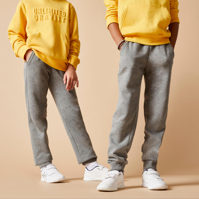 Pantaloni bambino ginnastica regular misto cotone felpati grigi