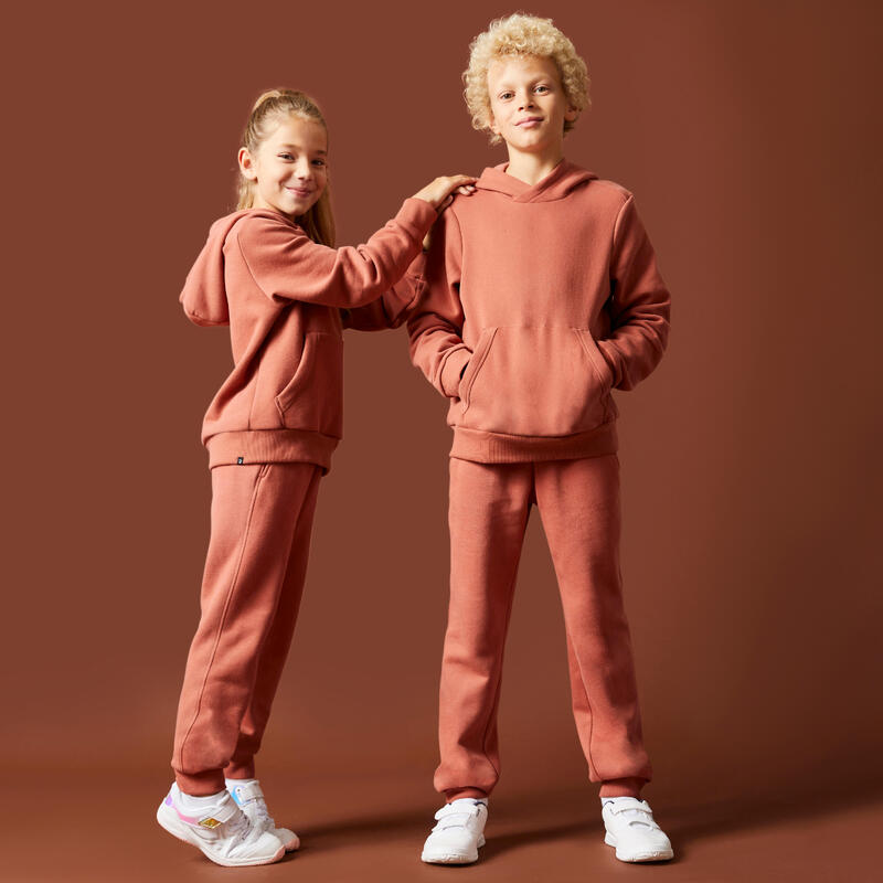 Pantaloni bambino ginnastica regular fit felpati con tasche marroni