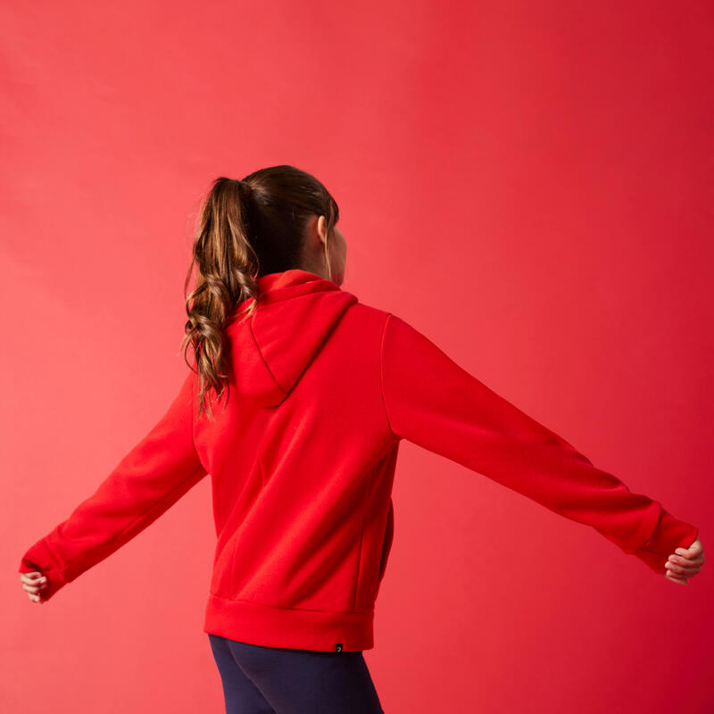 Sweatshirt com Capuz em Algodão de Ginástica Criança 500 Vermelho