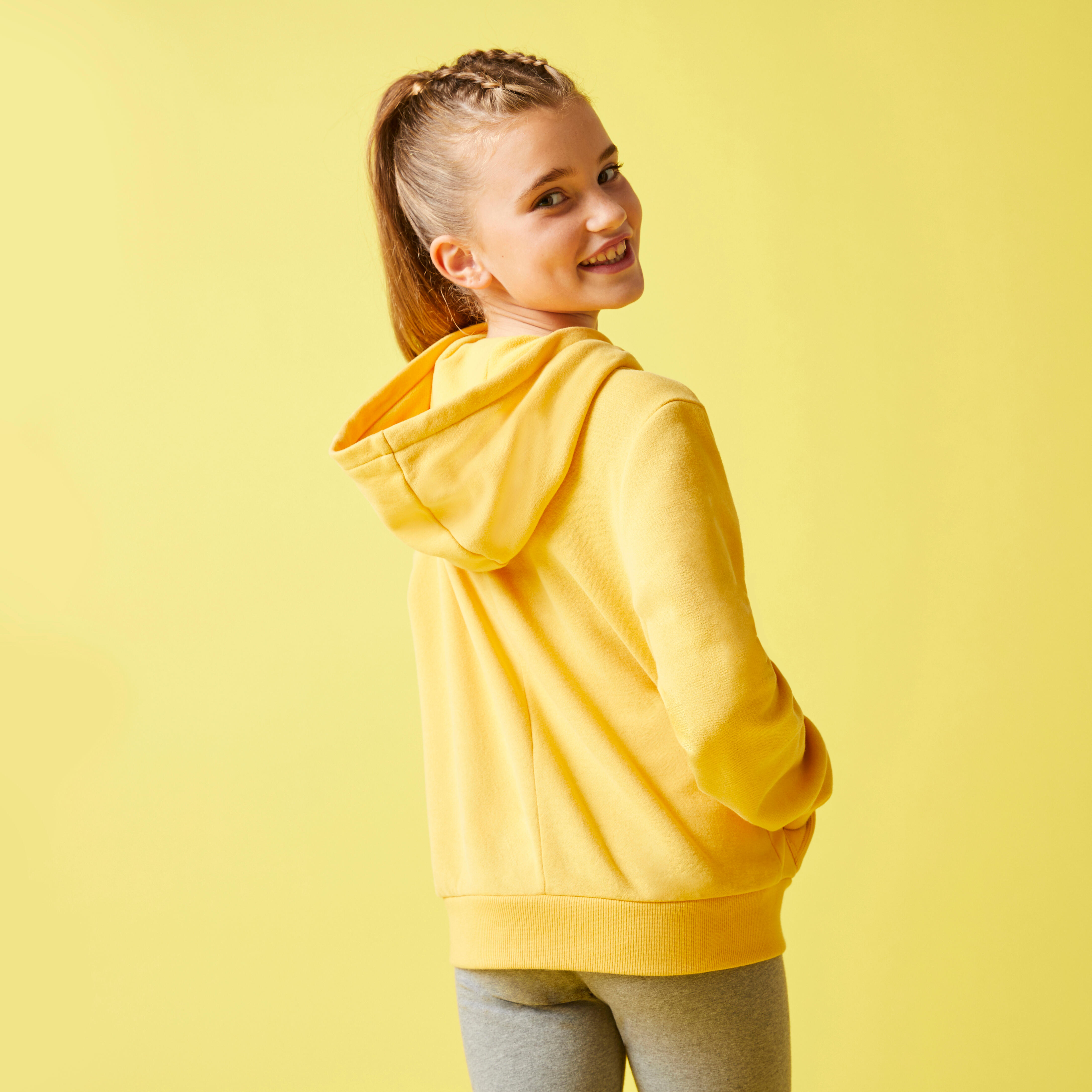 Sweat a capuche coton enfant jaune Decathlon