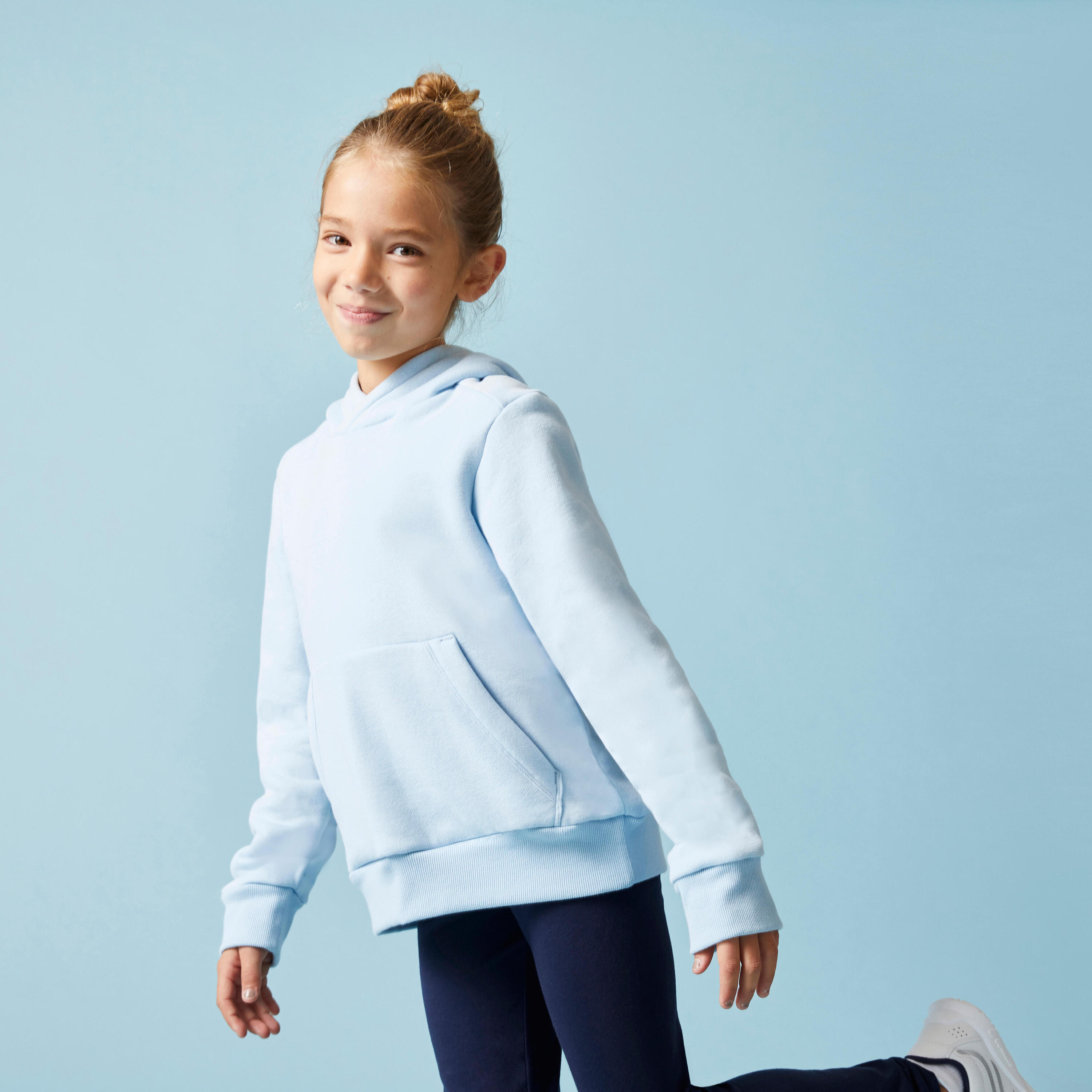 Kids' Cotton Hooded Sweatshirt - Light Blue 3/4
