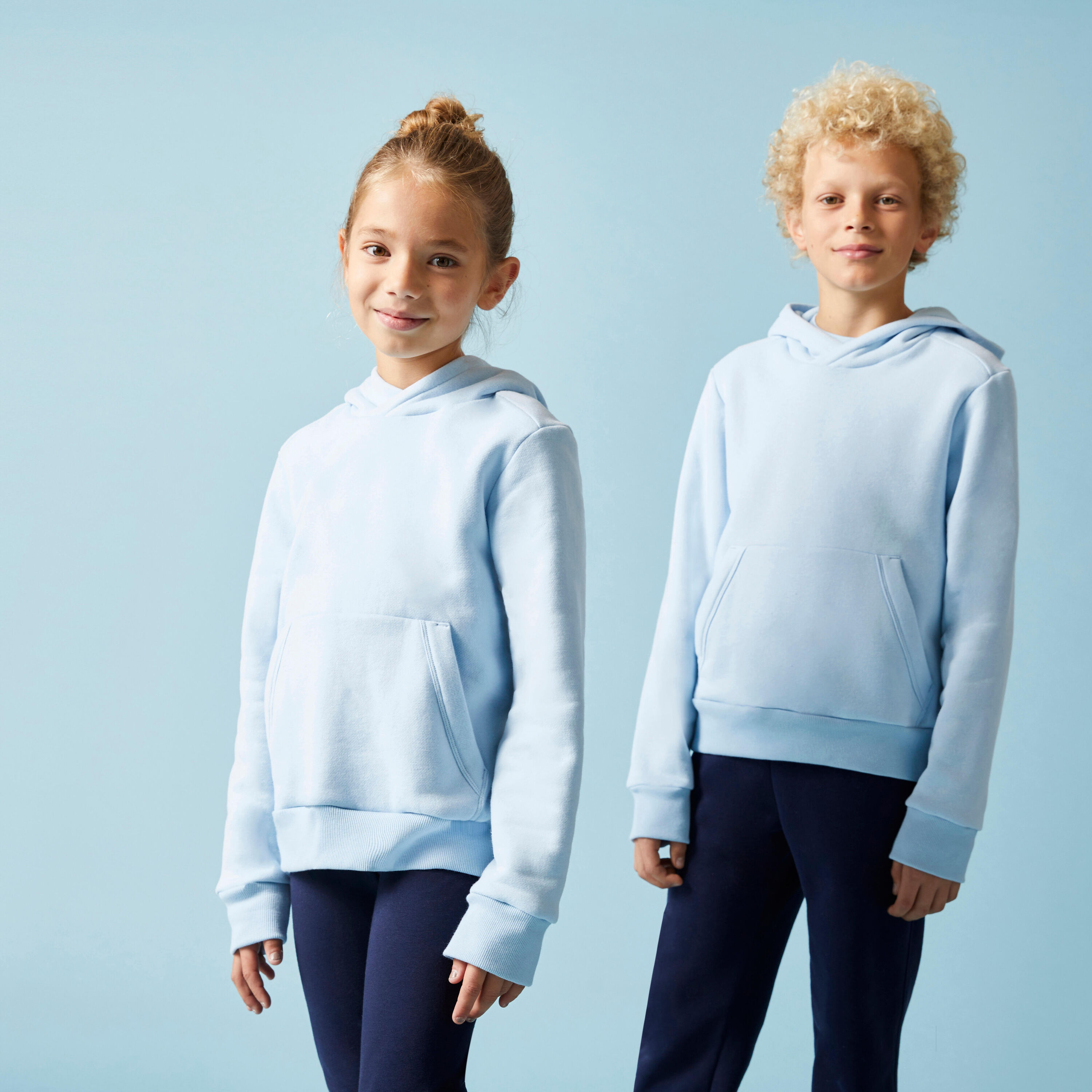 DOMYOS Kids' Cotton Hooded Sweatshirt - Light Blue