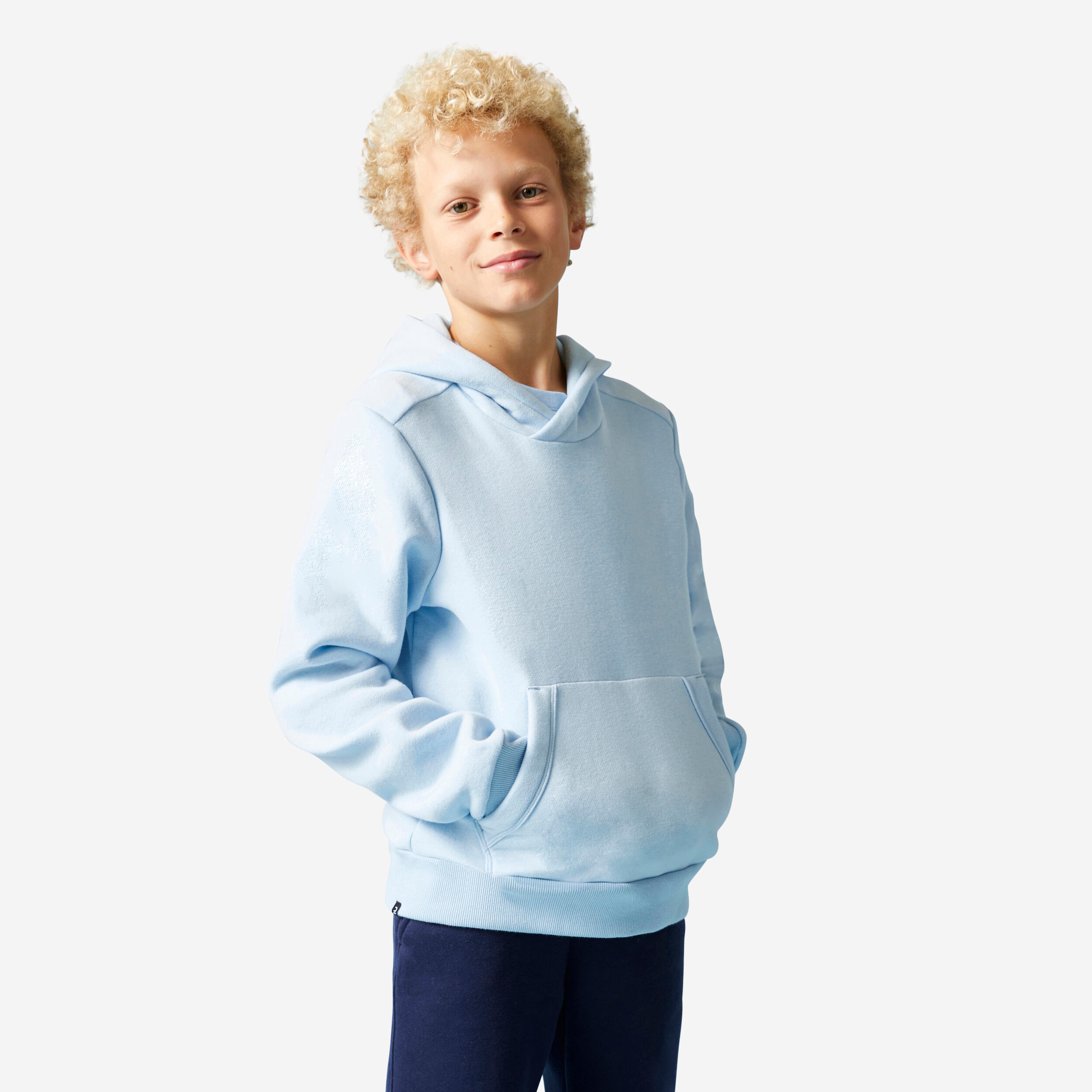 Kids' Cotton Hooded Sweatshirt - Light Blue 1/4