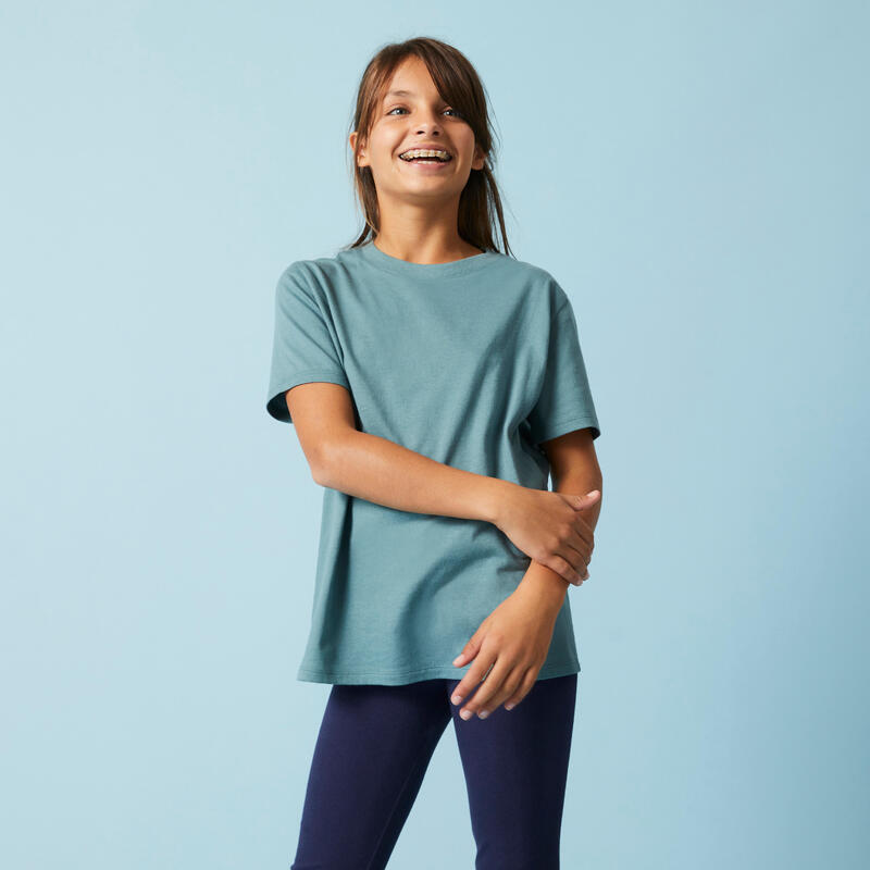 T-shirt bambino unisex ginnastica 500 regular cotone 100% verde militare