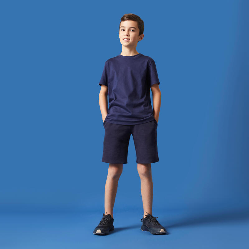 Pantaloncini bambino ginnastica 500 regular fit cotone blu
