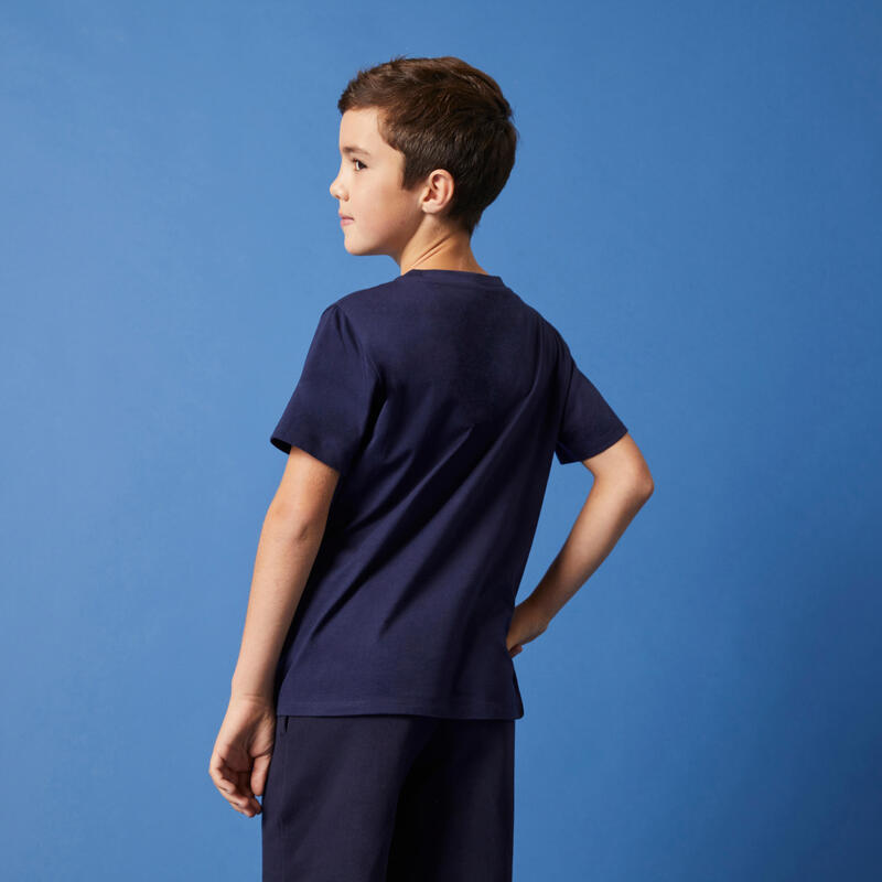 T-shirt bambino unisex ginnastica 500 regular cotone 100% blu