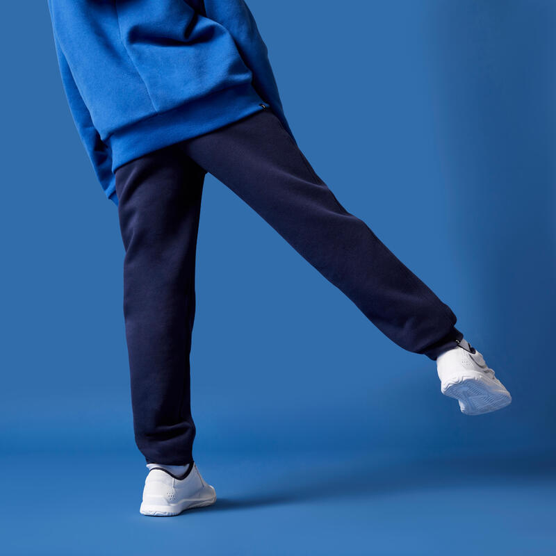 Pantaloni bambino ginnastica regular fit felpati con tasche blu