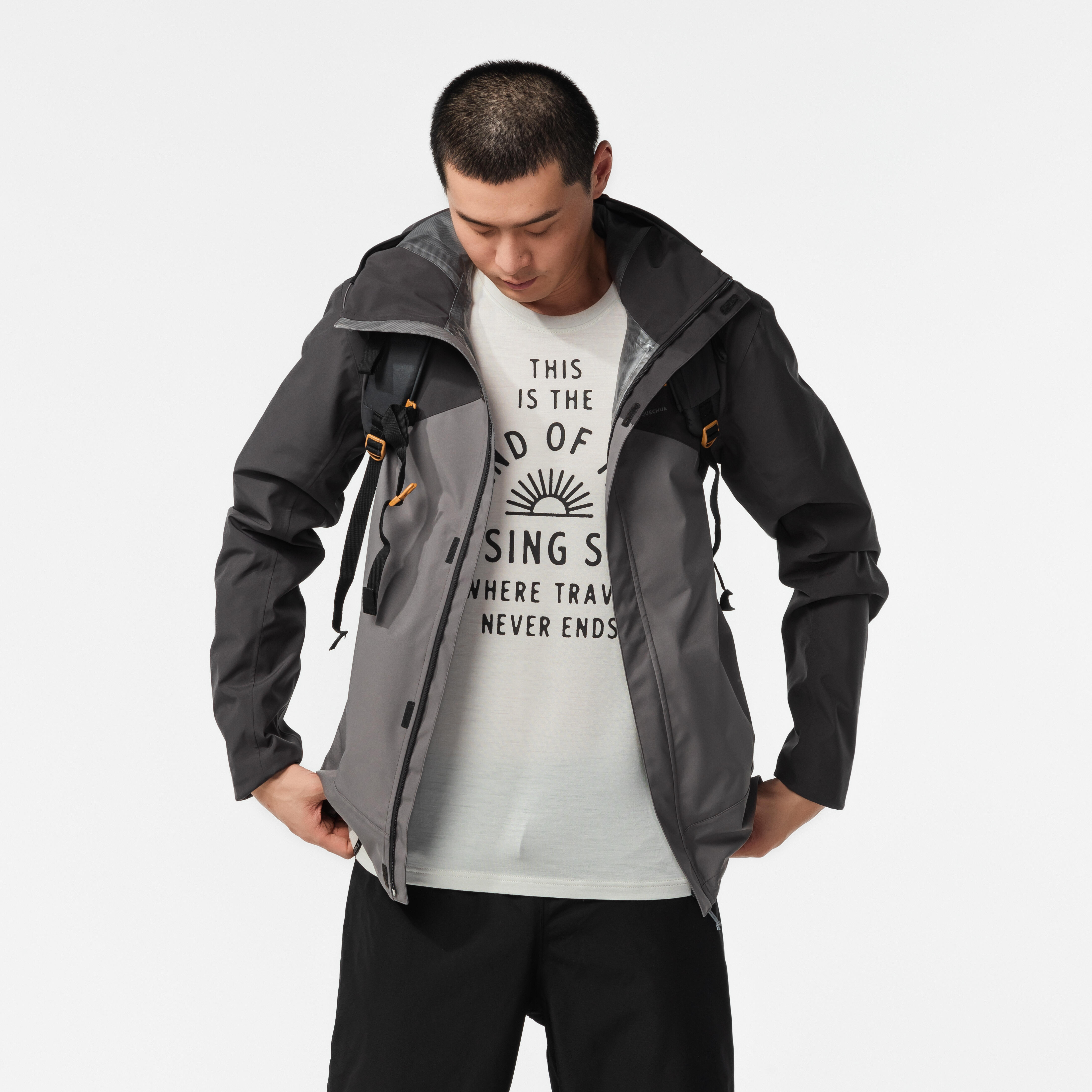 Men's Waterproof Hiking Jacket - MH150 - Carbon Grey