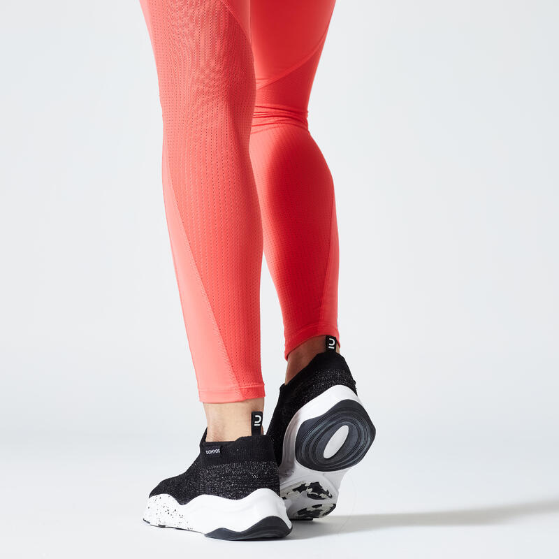 Leggings donna fitness 500 slim vita alta modellanti rosa