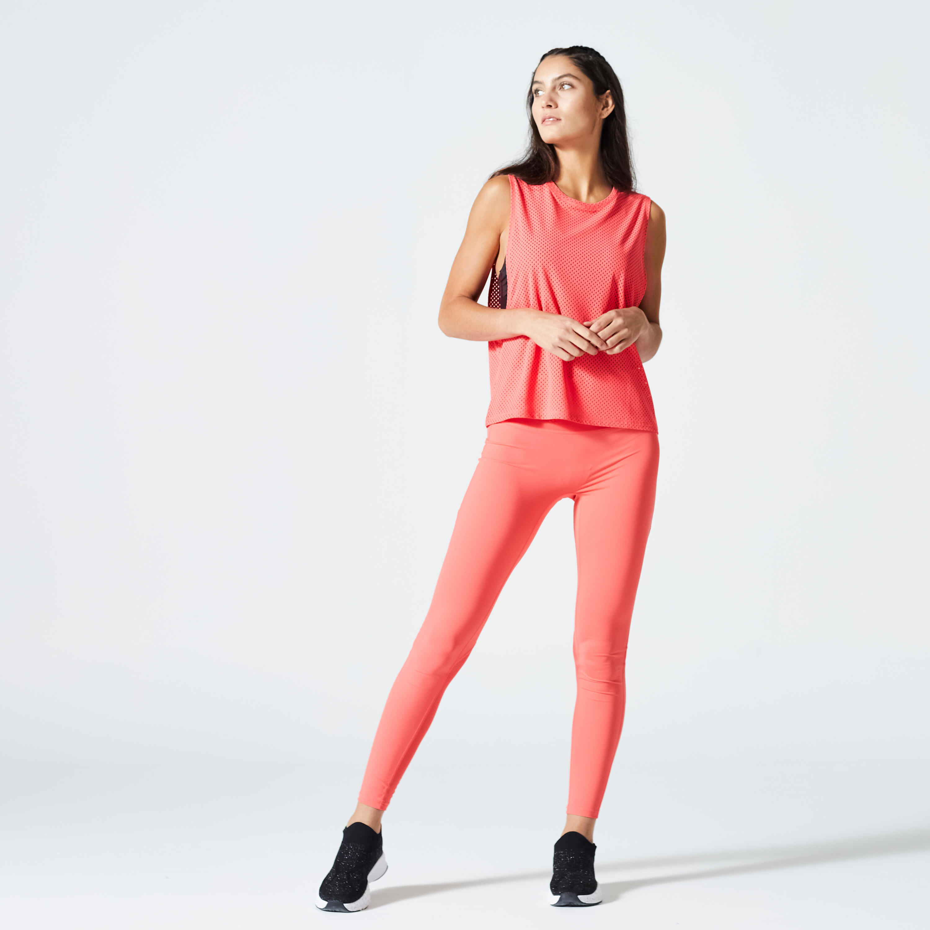 Women's shaping fitness cardio high-waisted leggings, coral 2/6