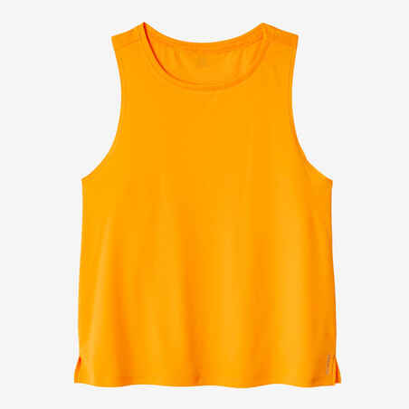 Women's Loose Bimaterial Fitness Cardio Short Tank Top - Orange Print