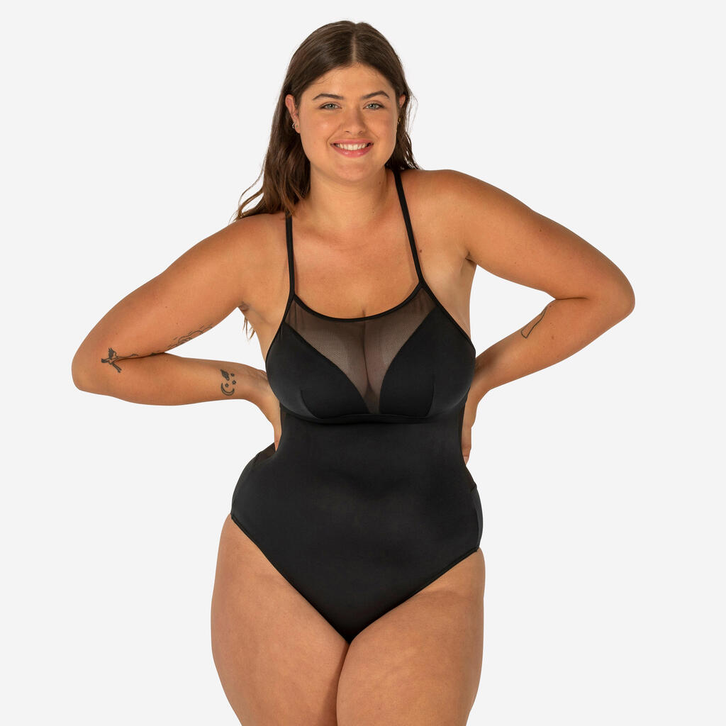 Women's 1-piece surf swimsuit with adjustable double flat ELISE BLACK