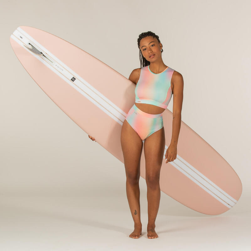Bikini-Hose Damen hoher Taillenbund Surfen - Rosa blur pink