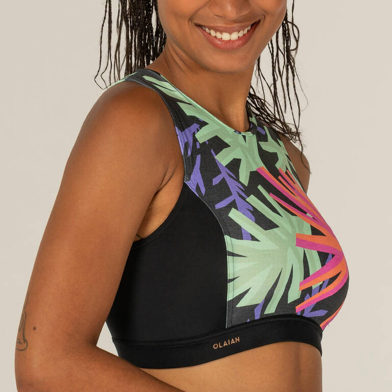 CROP TOP WANITA CARLA HAWAII DENGAN RITSLETING BELAKANG DAN HYDROPHOBIC REMOVABLE CUP