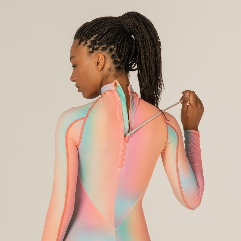 MAILLOT 1 PIÈCE MANCHES LONGUES BLUR PINK AVEC BACK ZIP