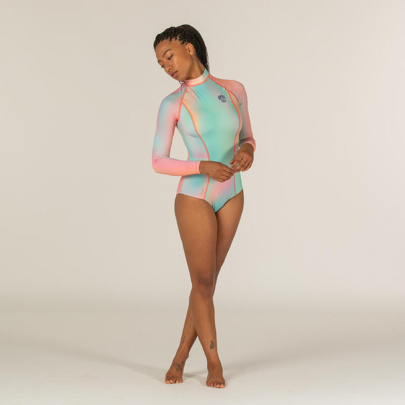 MAILLOT 1 PIÈCE MANCHES LONGUES BLUR PINK AVEC BACK ZIP