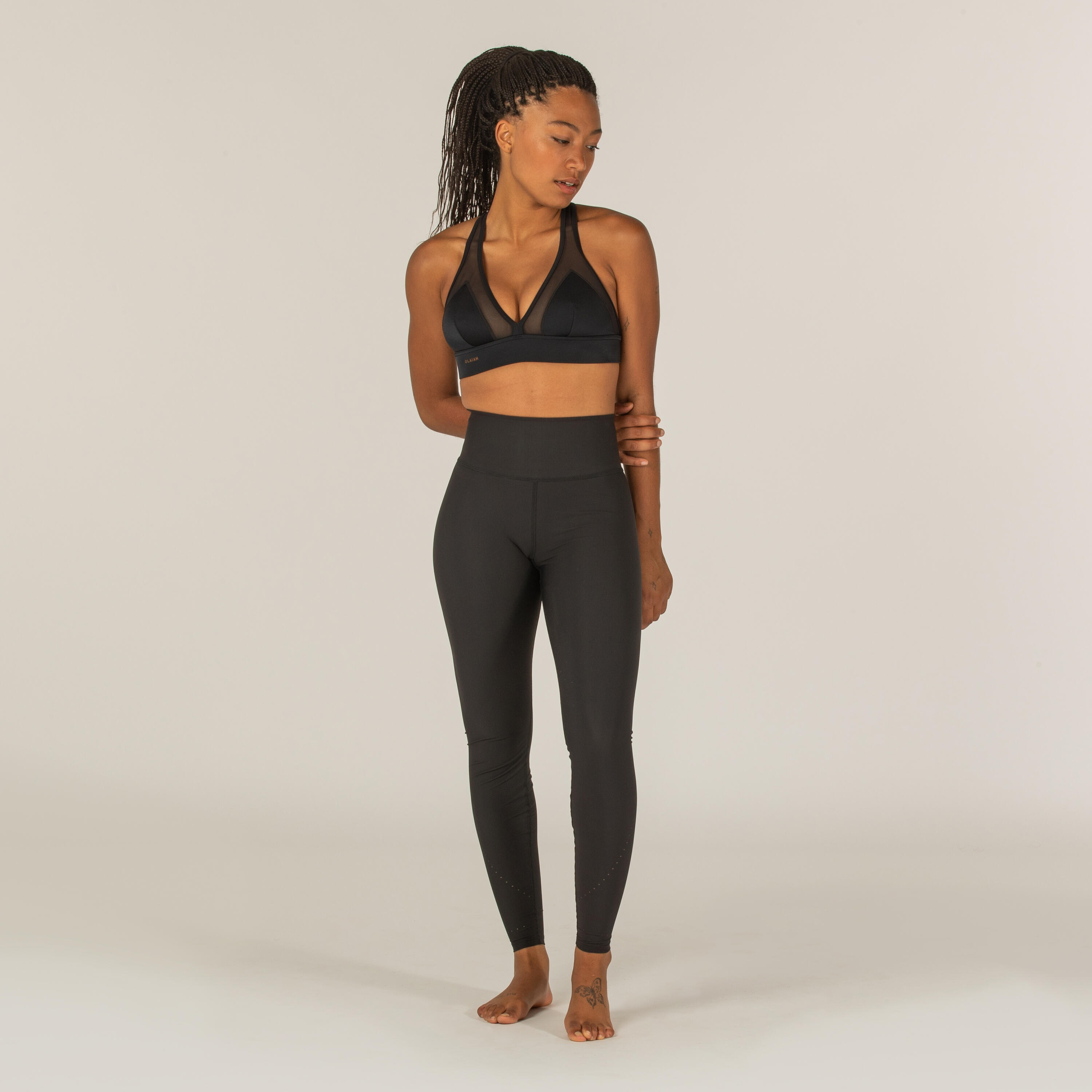 Buy Women Polyester Straight-Cut Trendy Gym Leggings - Black Online |  Decathlon