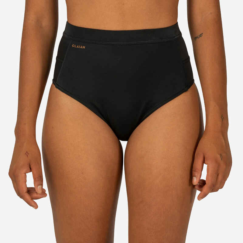 Bikini-Hose Damen Rosa Surfen hoher breiter Taillenbund schwarz  Medien 1