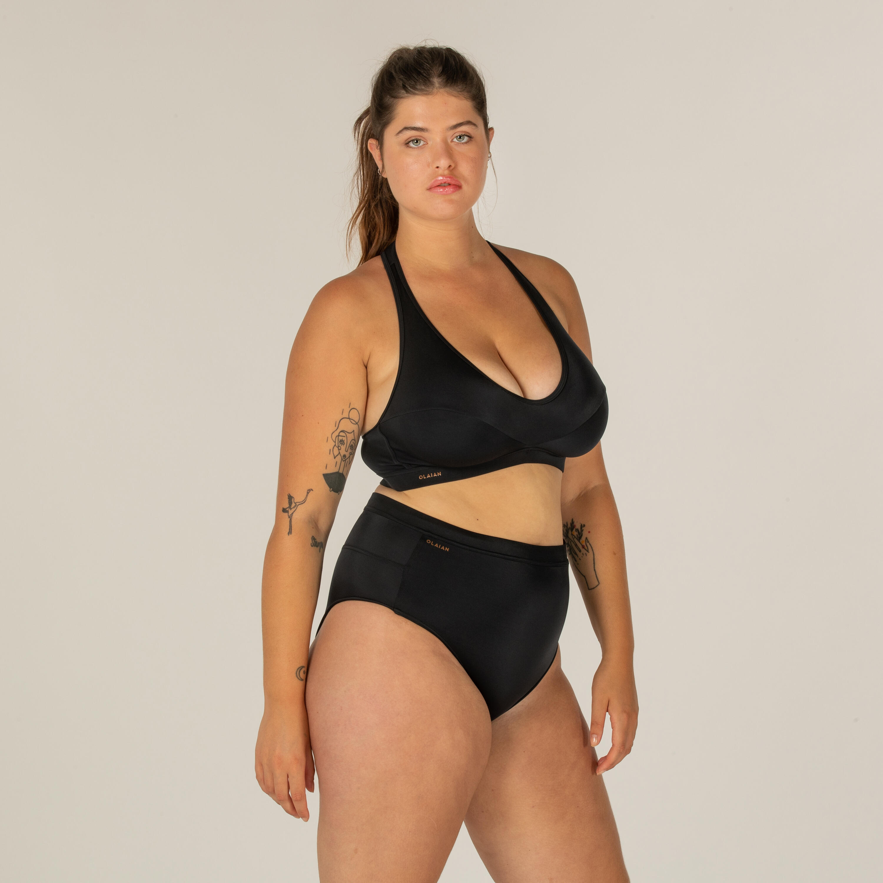 Women’s high-waist bikini bottoms ROSA BLACK ideal for surfing 10/13