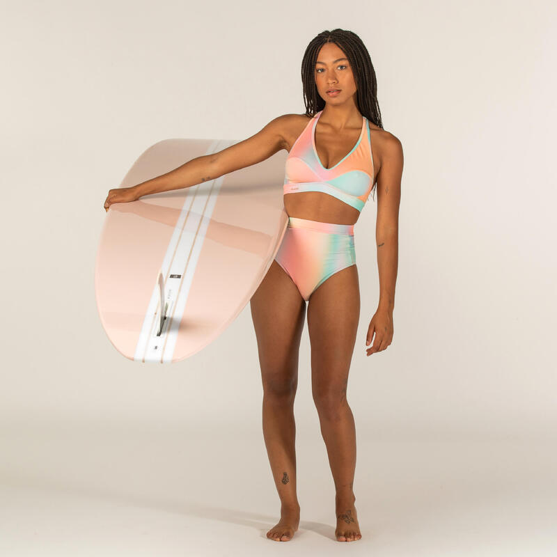 Top bikini Mujer surf deportivo escote V rosa. Disponible talla grande