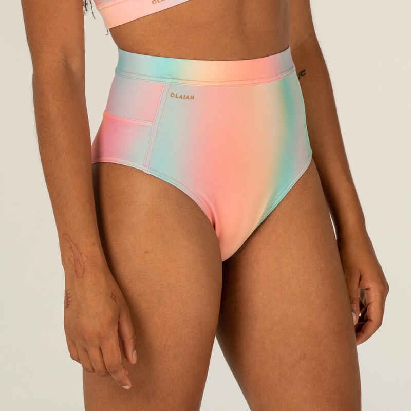 Bikini-Hose Damen hoher Taillenbund Surfen - Rosa blur pink Medien 1