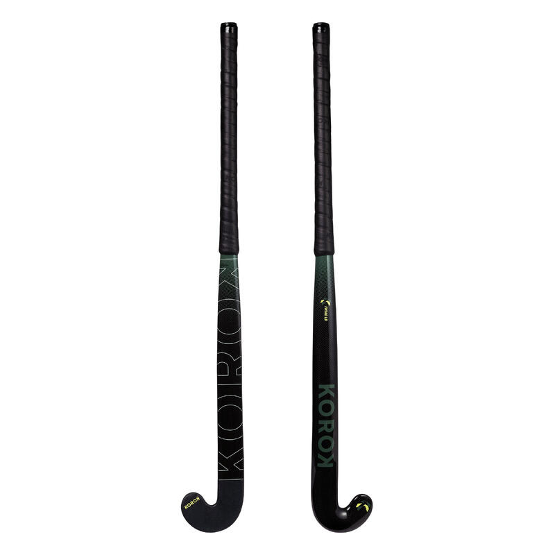 Stick de hockey sur gazon adulte confirmé low bow 60% carbone FH560 noir kaki