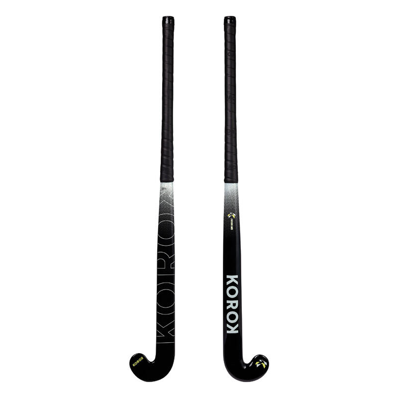 Stick de hockey sur gazon adulte débutant fibre de verre midbow FH100 noir blanc