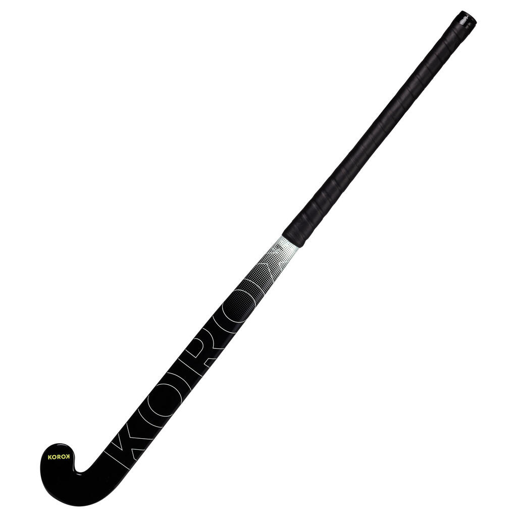Hokejka na pozemný hokej pre začiatočníkov sklené vlákno midbow FH100 čierno-biela