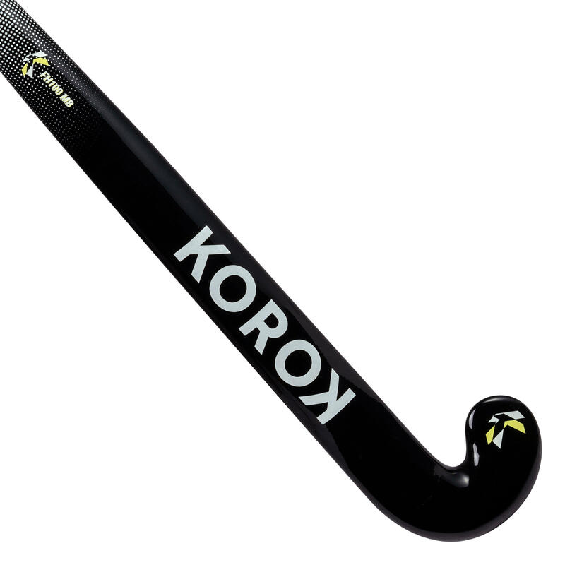 Stick de hockey sur gazon adulte débutant fibre de verre midbow FH100 noir blanc