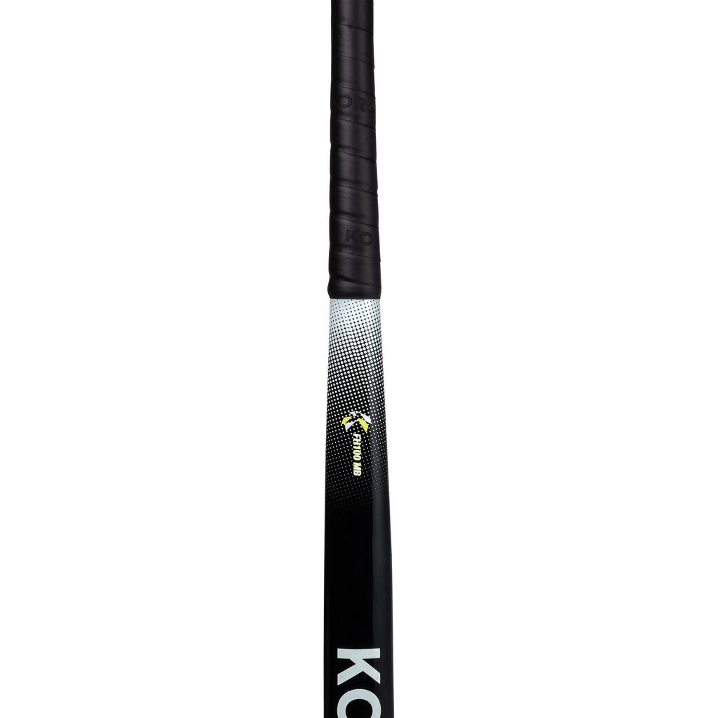 Stick de hockey sur gazon adulte débutant fibre de verre midbow FH100 noir blanc