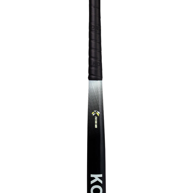 Hockeystick voor beginnende volwassenen mid bow glasvezel FH100 zwart wit