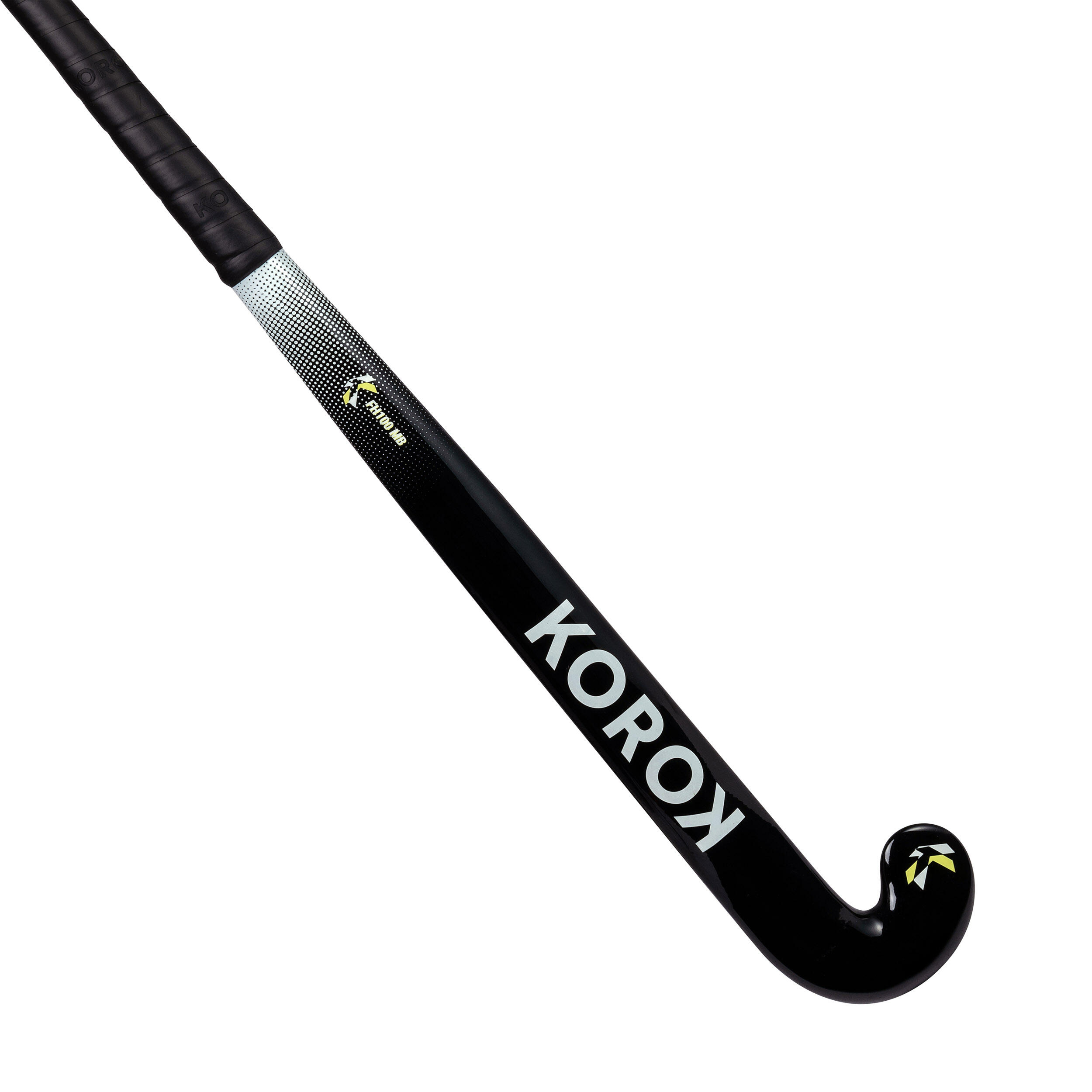 KOROK Adult Beginner Mid Bow Fibreglass Field Hockey Stick FH100 - Black/White