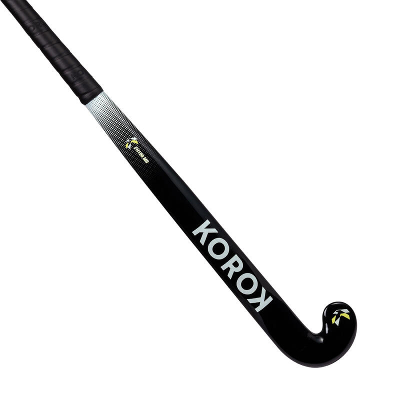 Stick de hockey sur gazon adulte débutant fibre de verre midbow FH100 noir blanc