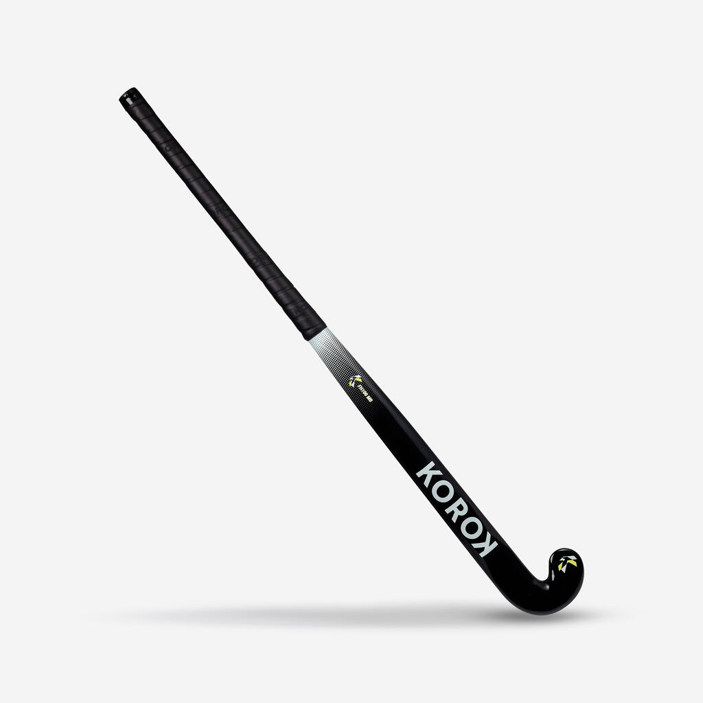 Stick de hockey sur gazon adulte débutant fibre de verre midbow FH100 noir blanc